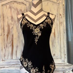 R&M Richards Black and Gold Embellished Blouse